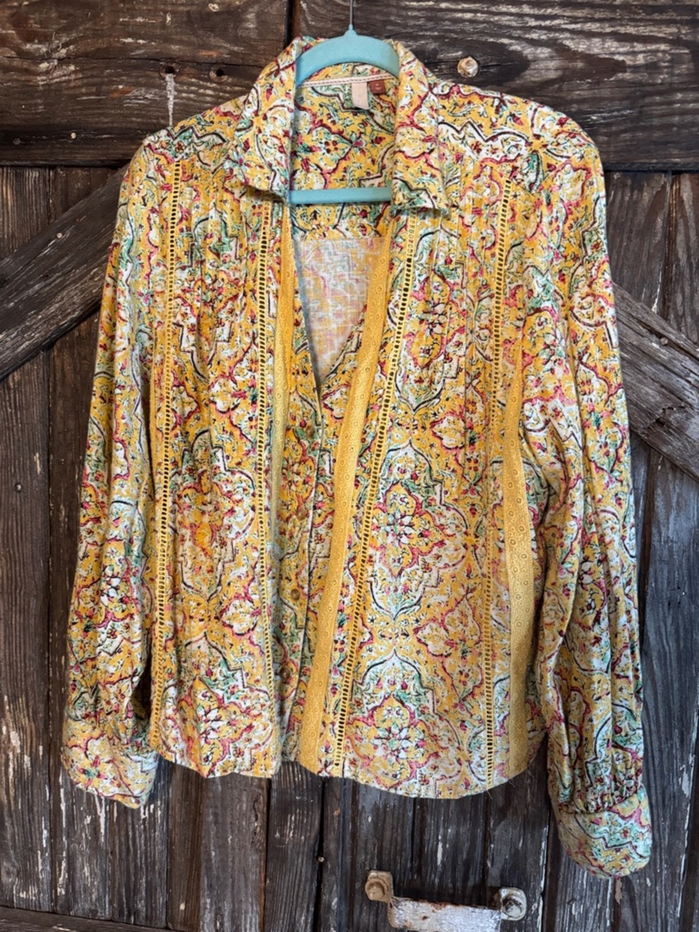 Anthropologie Pilcro Yellow Multi Paisley-Print Button Front Blouse